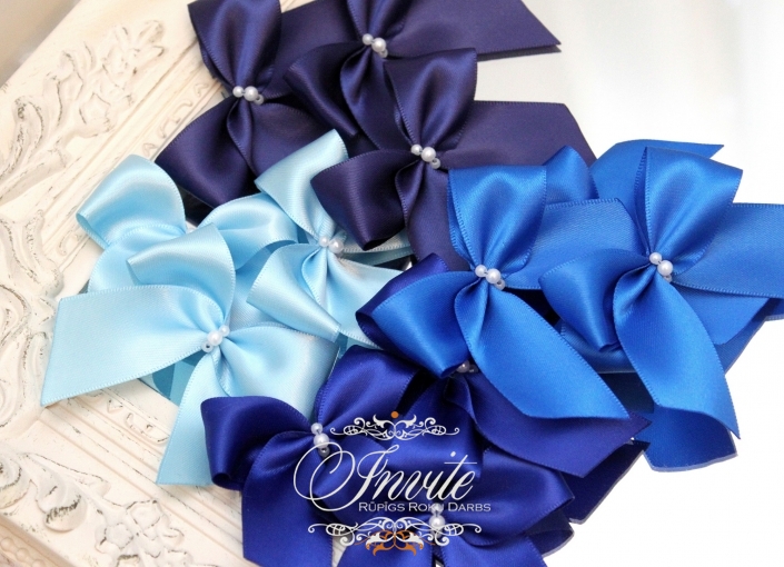DETAILS LOVING 10PCS WIDE RIBBON BOWS WITH PEARL blue SHADES